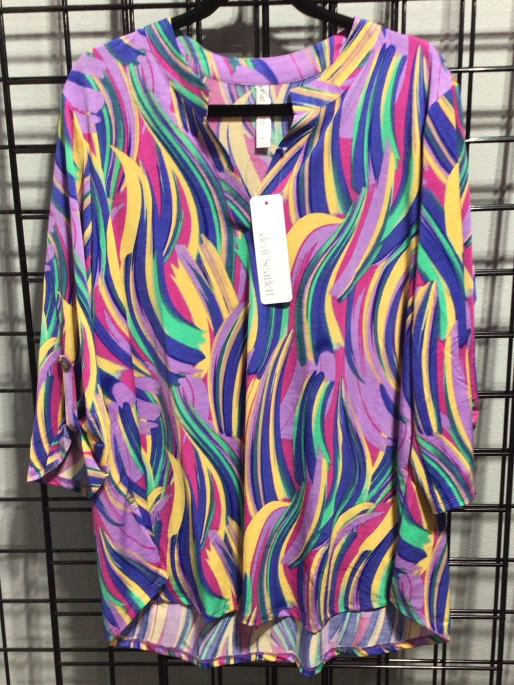 Scarlett Multicolor Swirl V-Neck Top in Purple, Yellow, Green, Blue, Pink